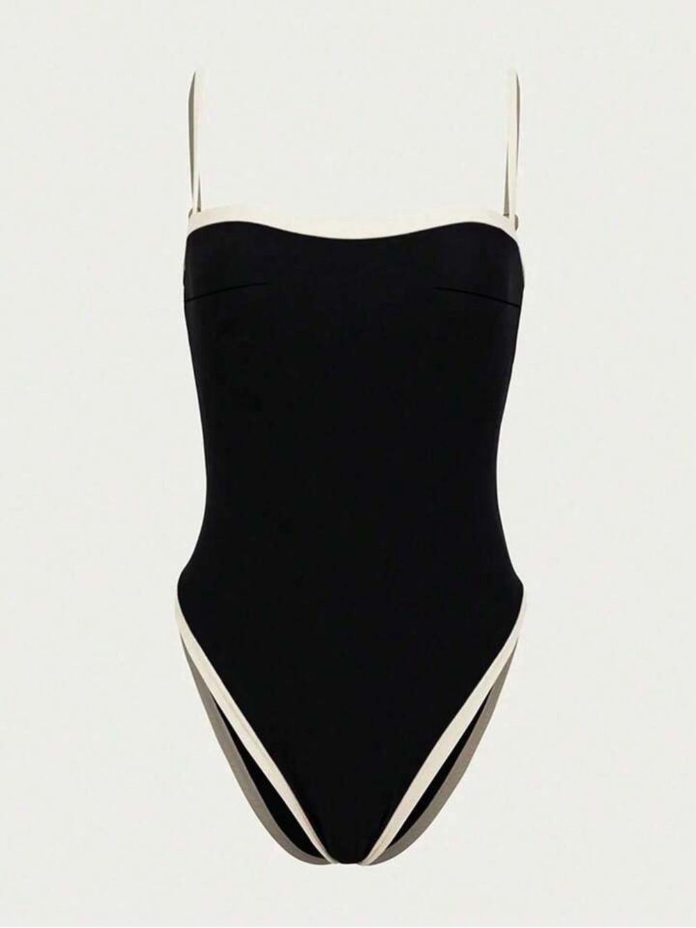 Classic Black One-Piece Swimsuit with Ivory Trim - Women Swim - Picture 3 of 6